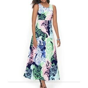 Talbots MIDI Dress Stretch Floral Colorful Tropical SZ SMALL Beach Cruise Vacay